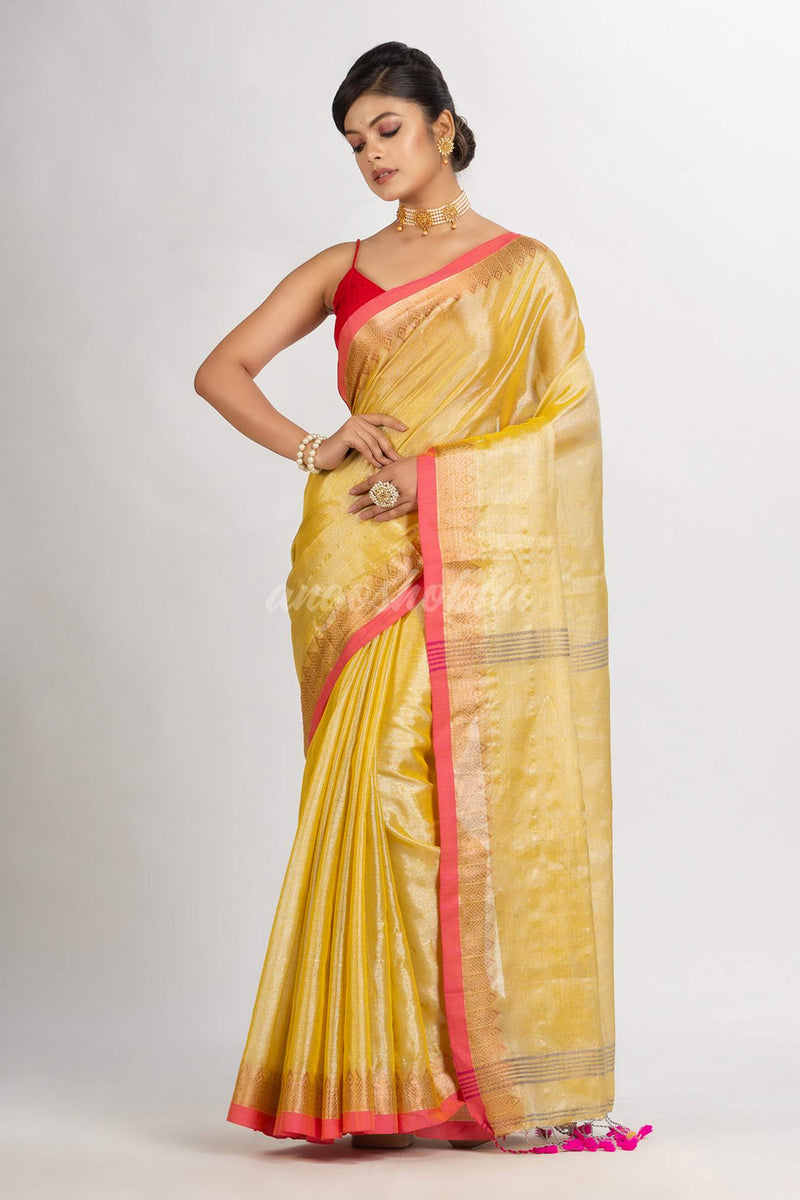 Chiku Color Zari Cotton Tissue Jacquard Border handloom handloom Saree