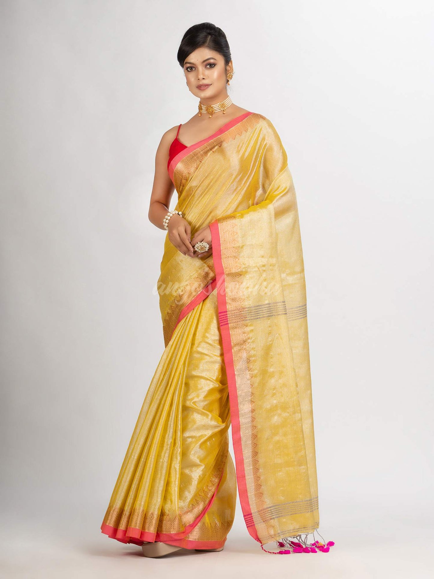 Chiku Color Zari Cotton Tissue Jacquard Border handloom handloom Saree