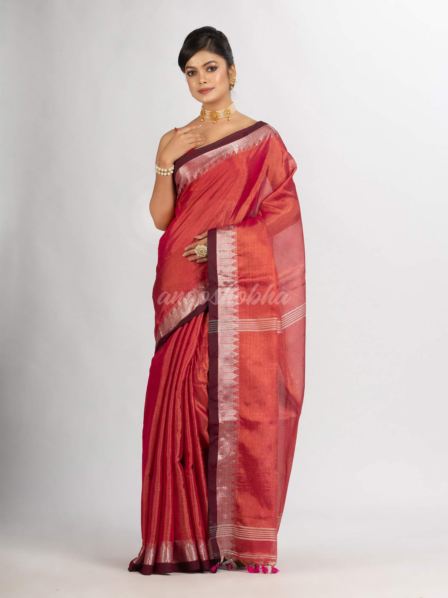 Rani Zari Cotton Tissue Jacquard Border handloom Saree