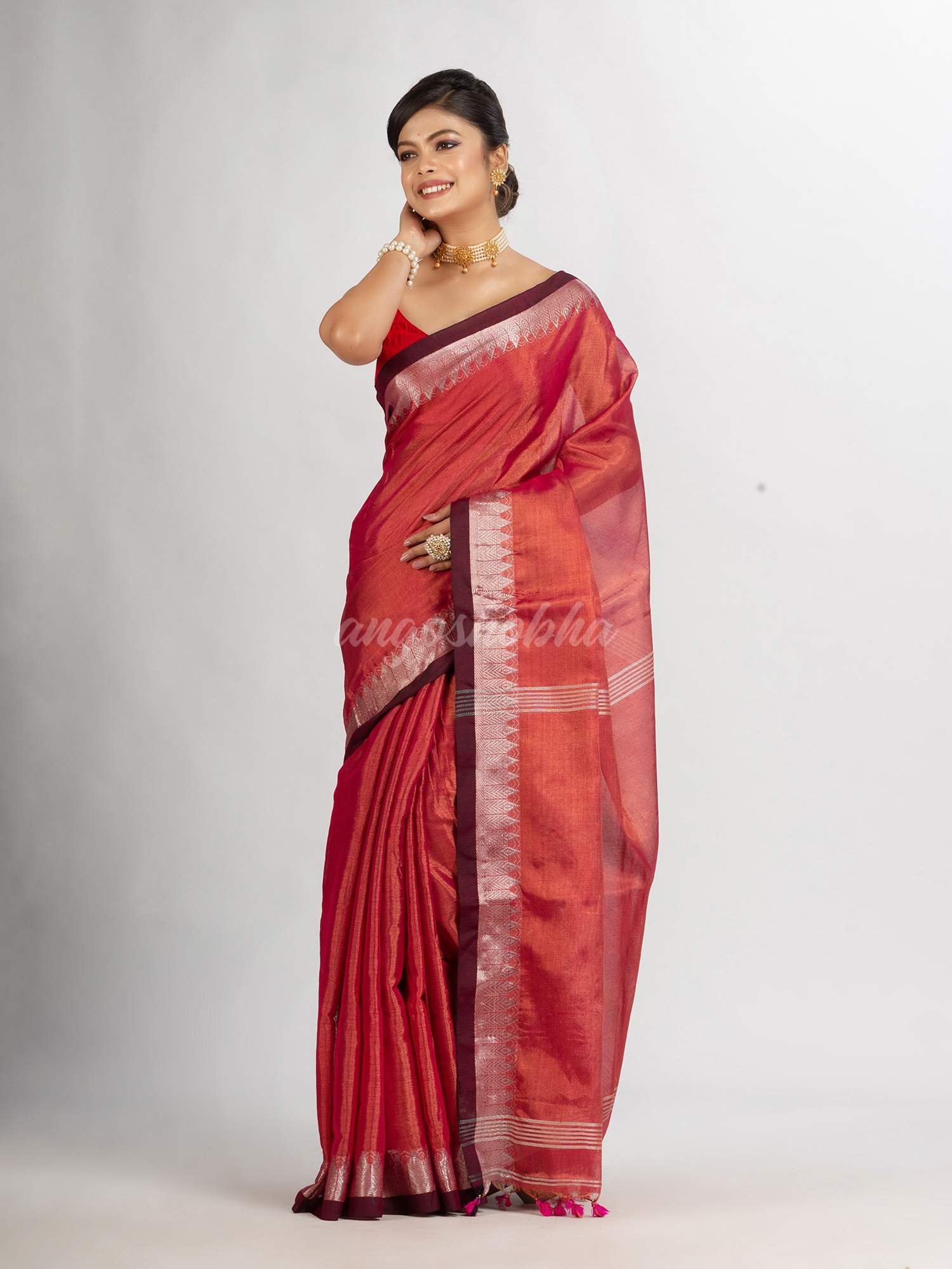 Rani Zari Cotton Tissue Jacquard Border handloom Saree