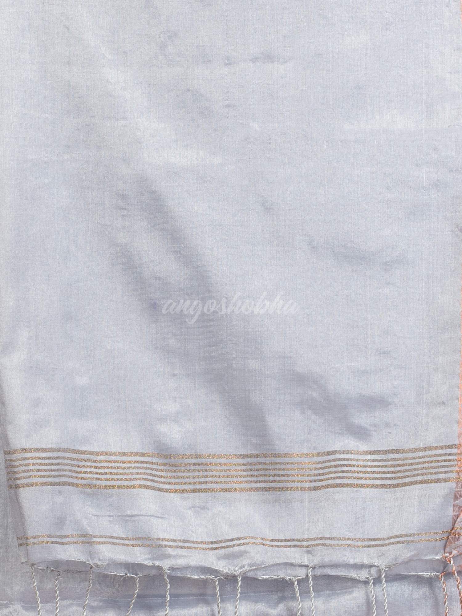 Silver Zari Cotton Tissue Jacquard Border handloom Saree