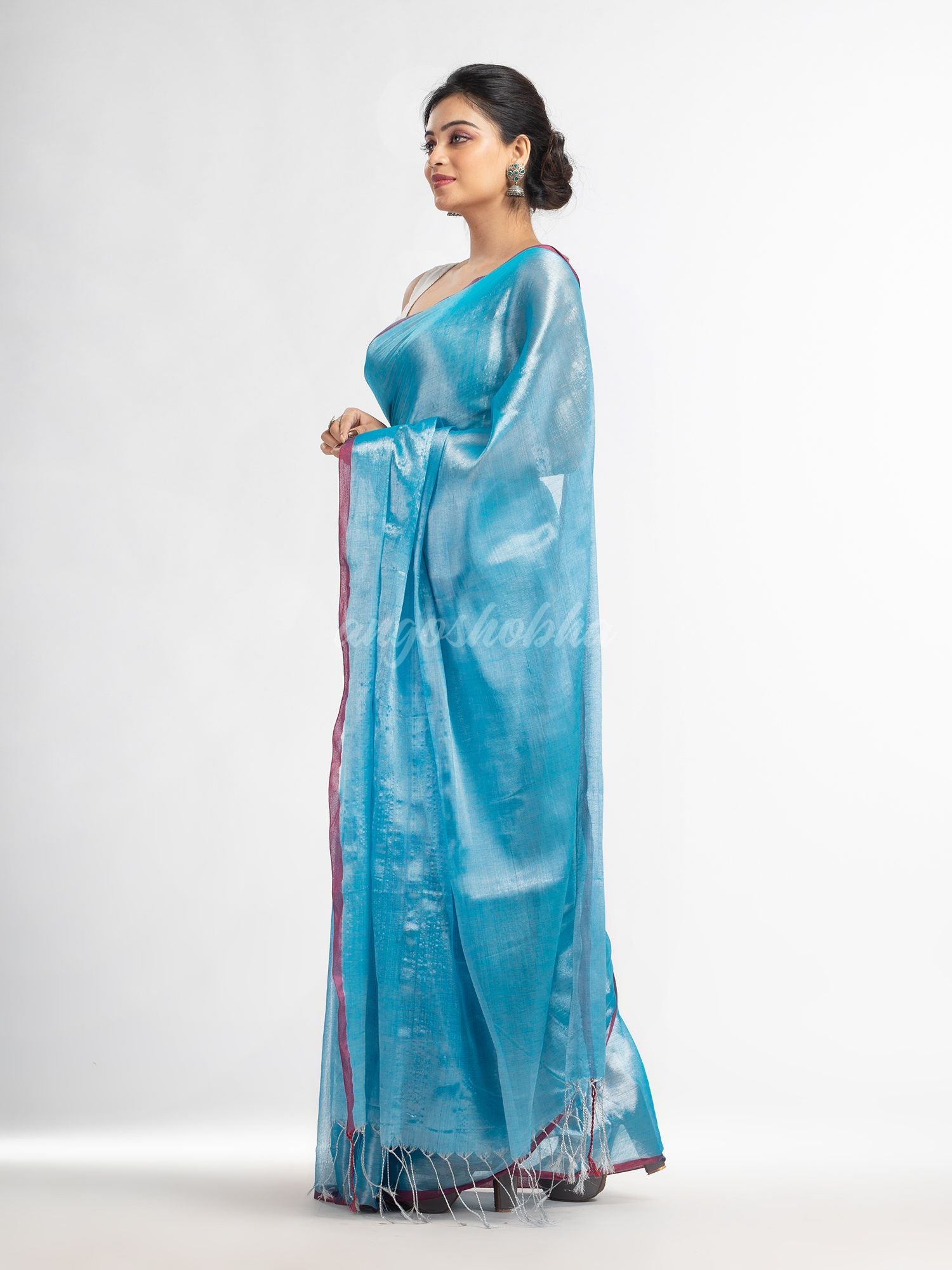 Sky blue tissue cotton solit half inch border saree