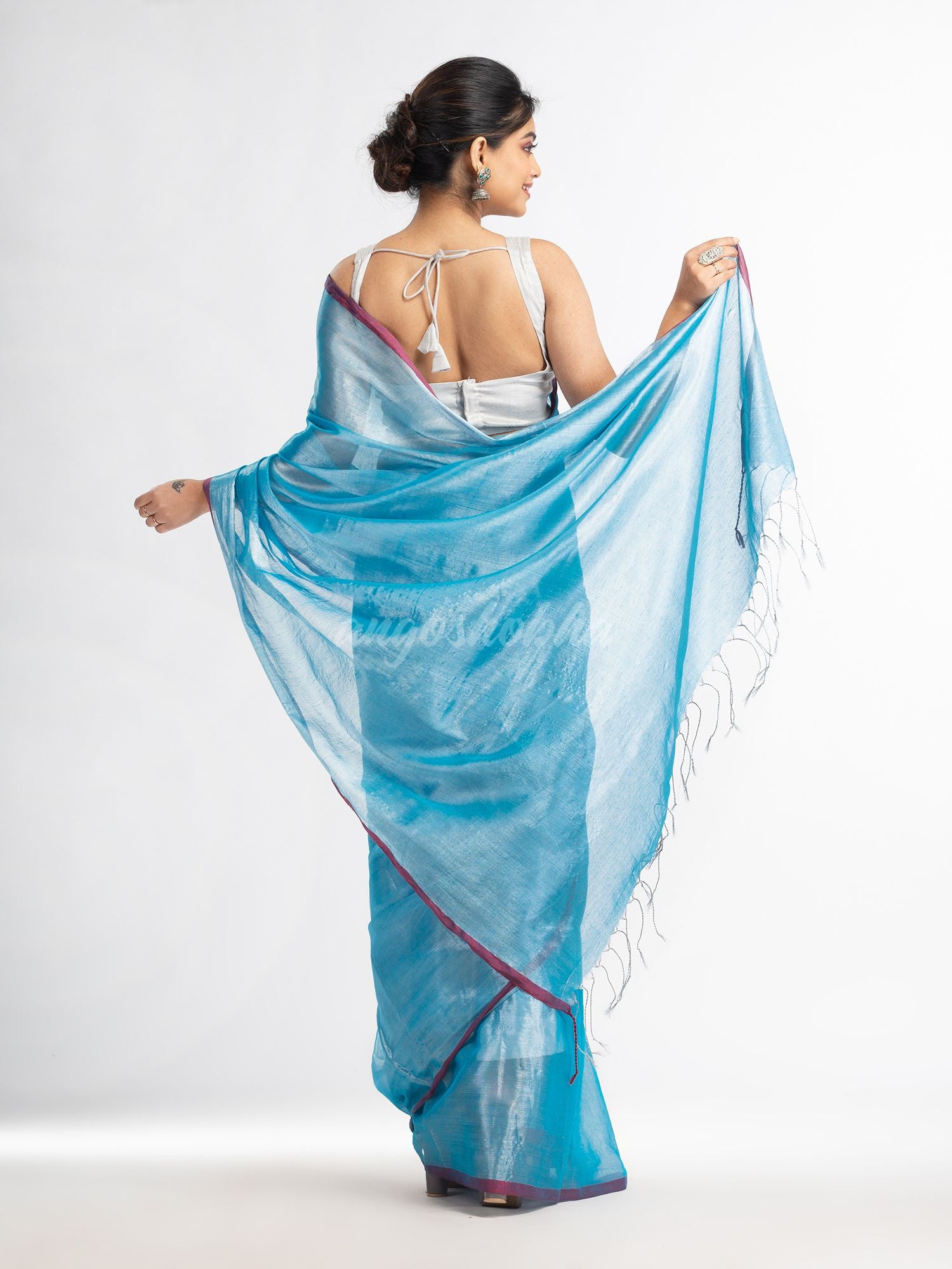 Sky blue tissue cotton solit half inch border saree