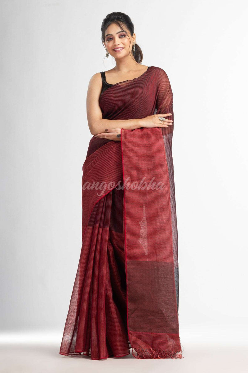 black all body type check with black pallu handwoven tissue linen saree