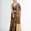 Grey tissue linen multi color pallu handwoven saree