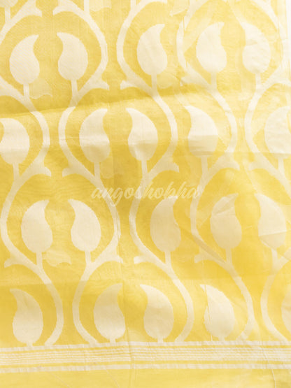 Yellow Blend Silk Muslin Jacquard Jamdani Saree