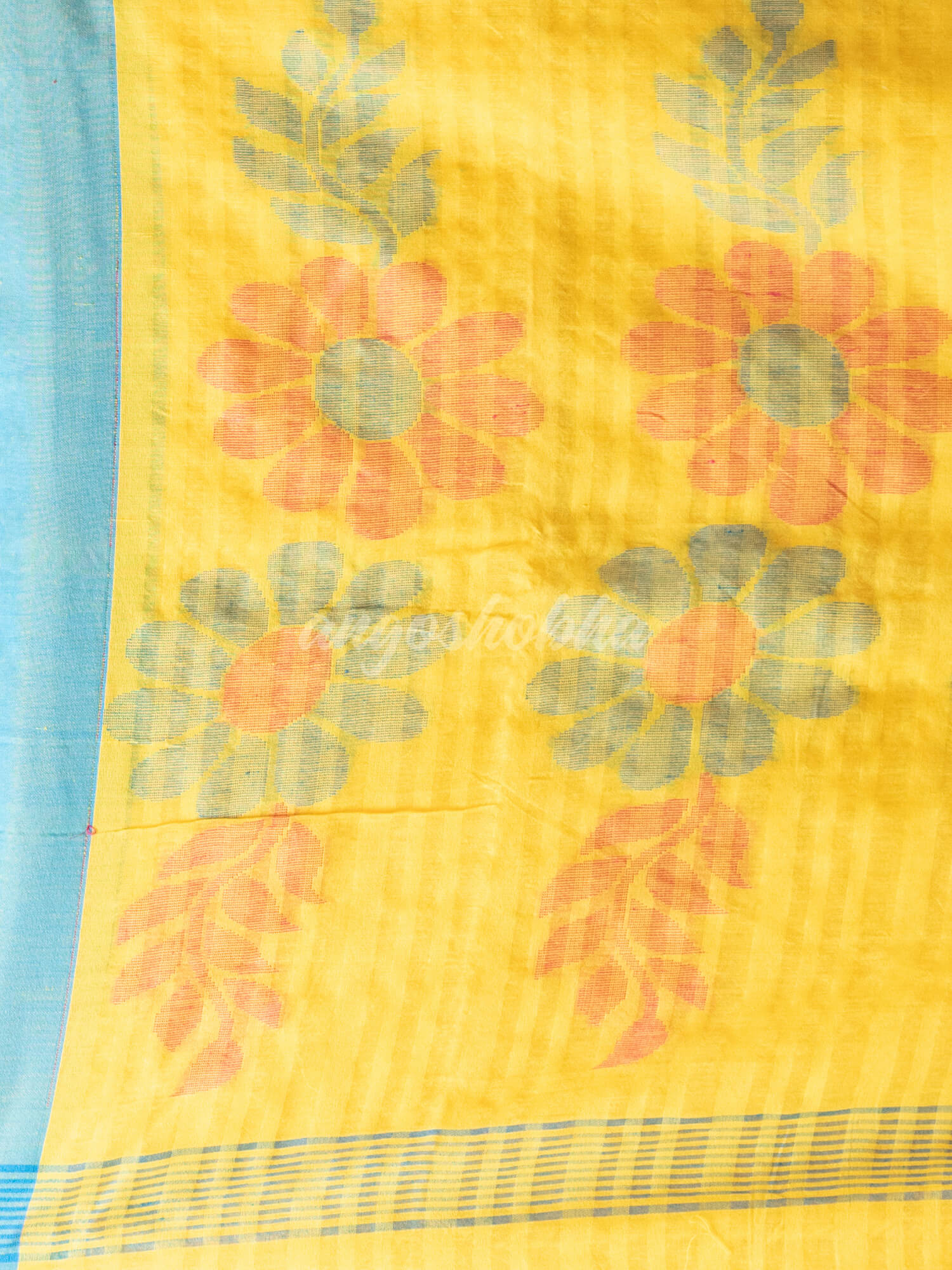Zinc Yellow Cotton Ghicha Ganga Yamuna Border Jamdani Saree
