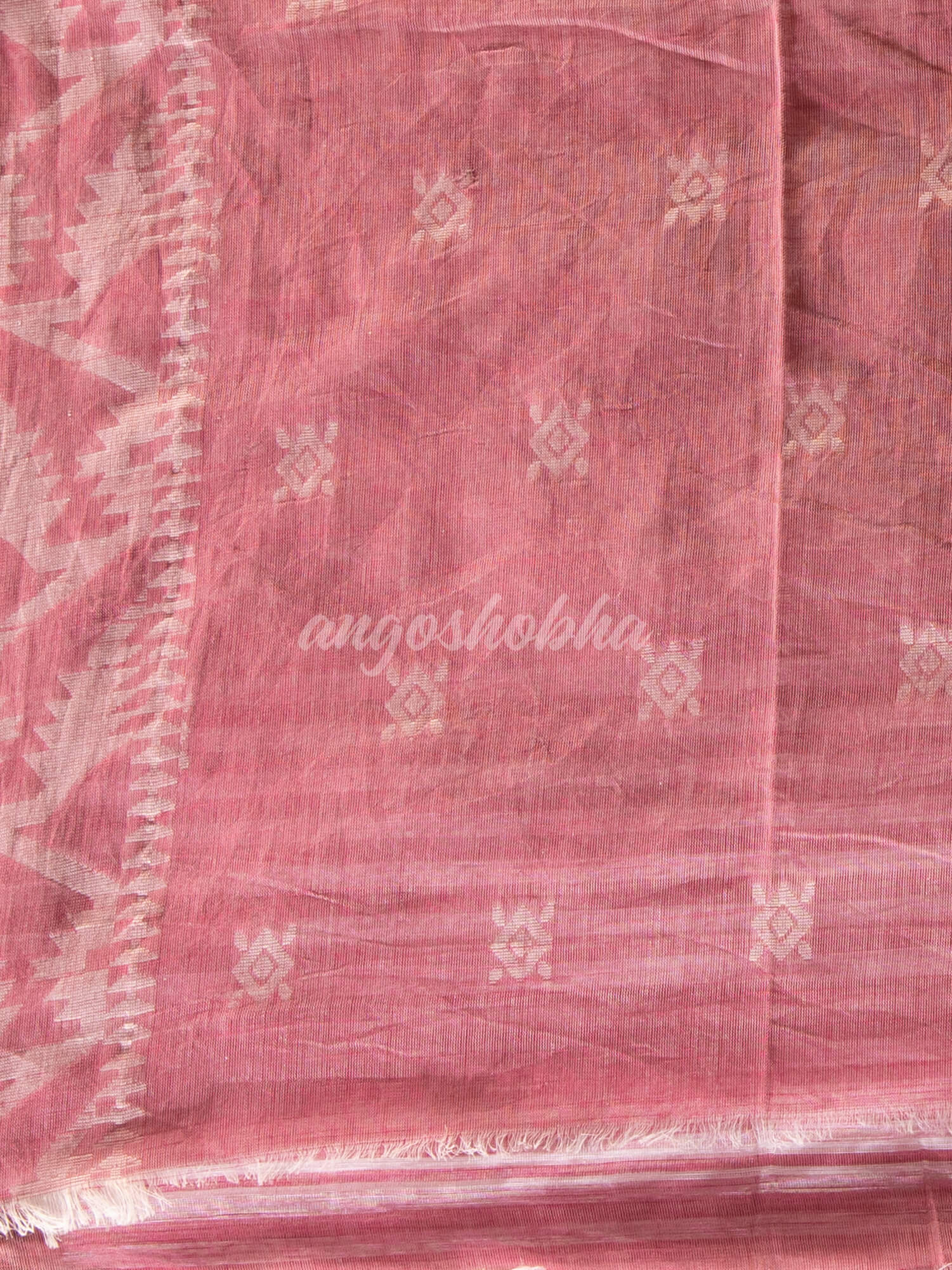 Mauve Cotton All Body Buti Red Border With Pallu Jacquard Jamdani Saree