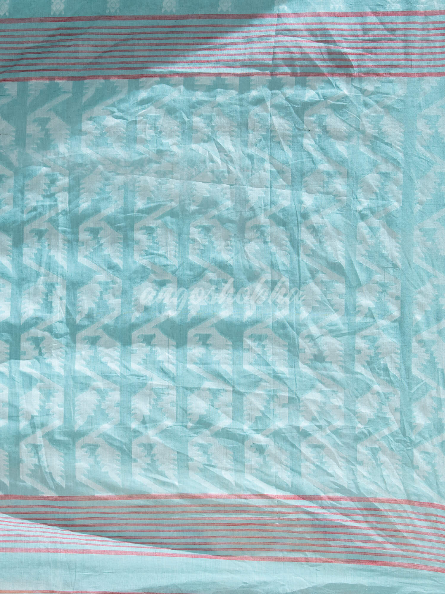 Firozi Cotton All Body Buti Red Border With Pallu Jacquard Jamdani Saree