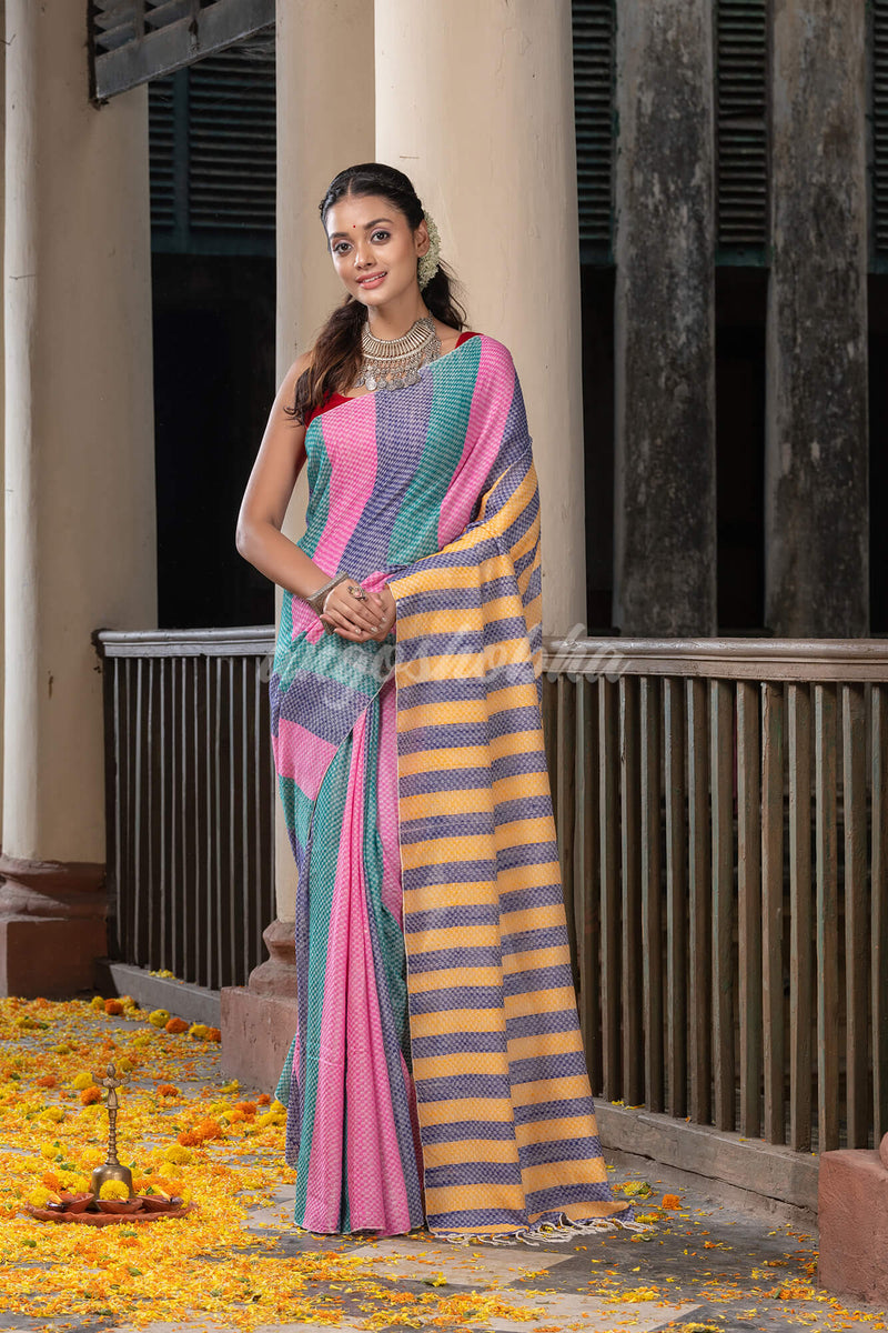 Multi Colour Stripe Cotton Handloom Saree
