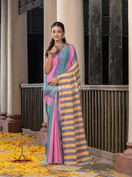 Multi Colour Stripe Cotton Handloom Saree