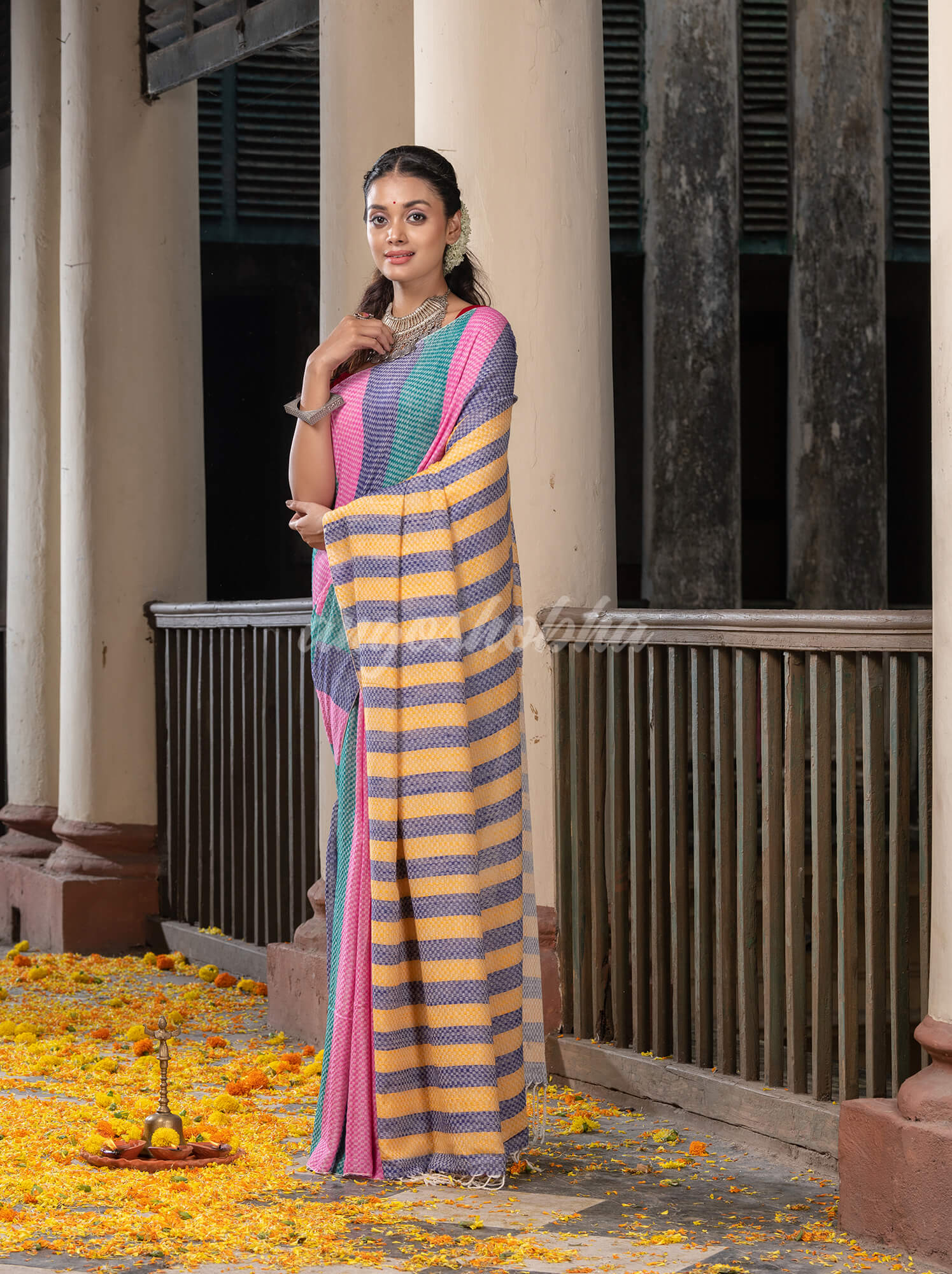 Multi Colour Stripe Cotton Handloom Saree