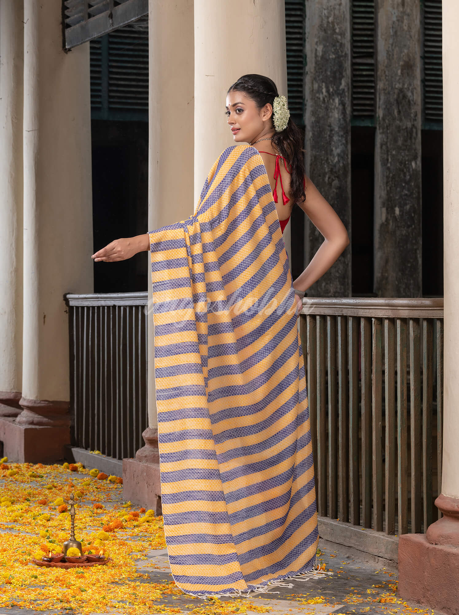 Multi Colour Stripe Cotton Handloom Saree