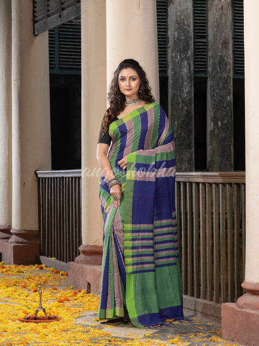 Multi Colour Stripe Handloom Cotton Saree