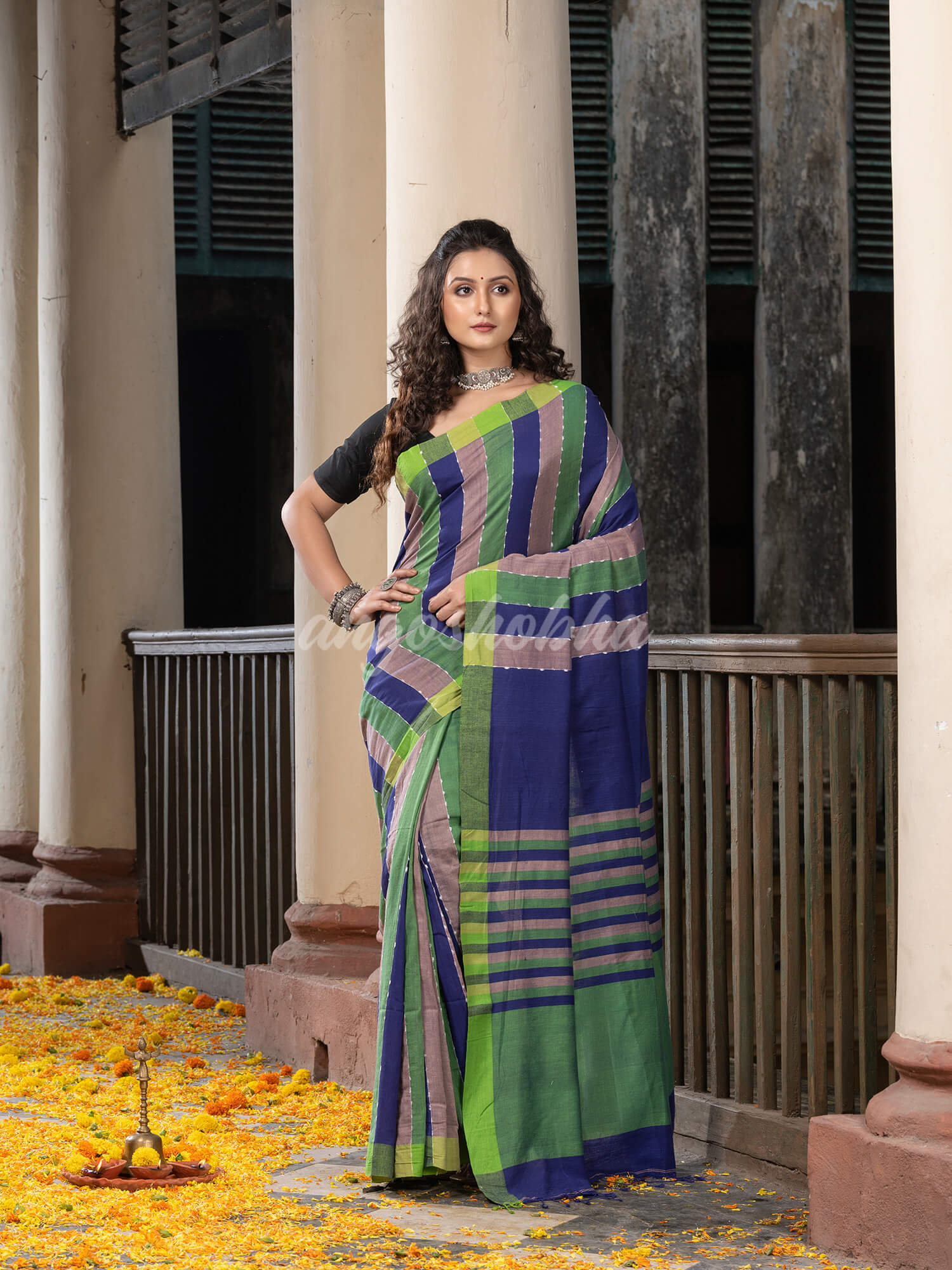 Multi Colour Stripe Handloom Cotton Saree