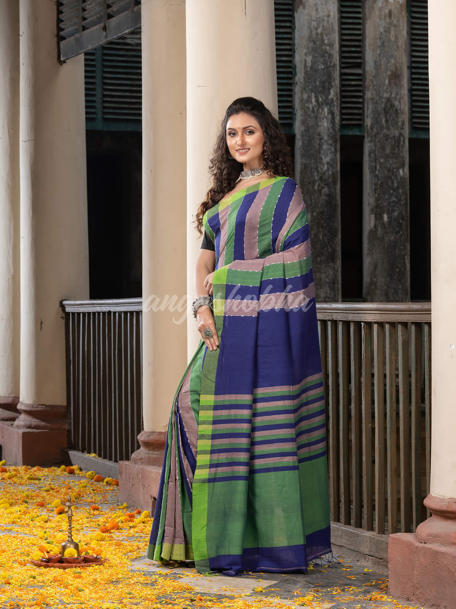 Multi Colour Stripe Handloom Cotton Saree