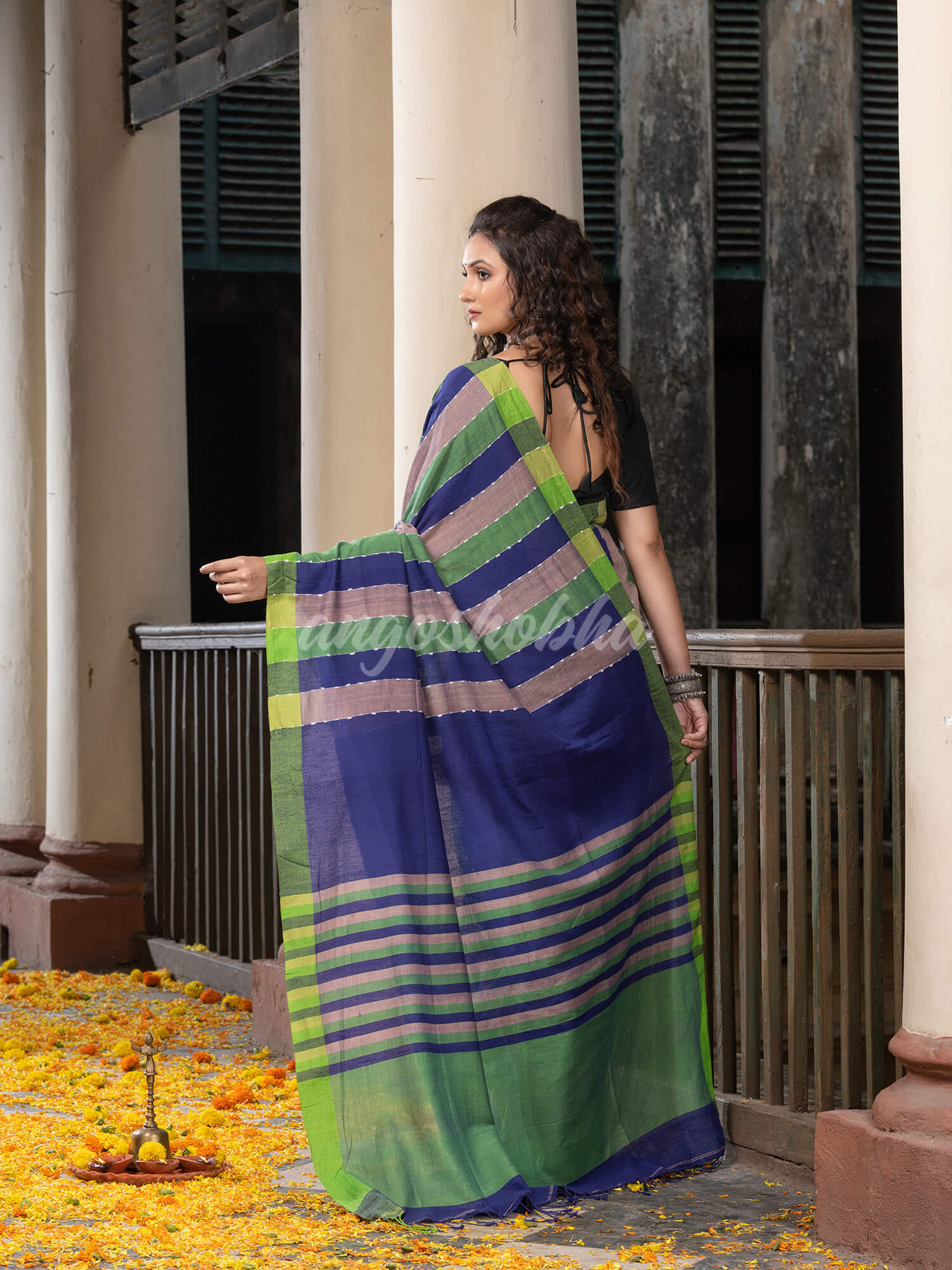Multi Colour Stripe Handloom Cotton Saree