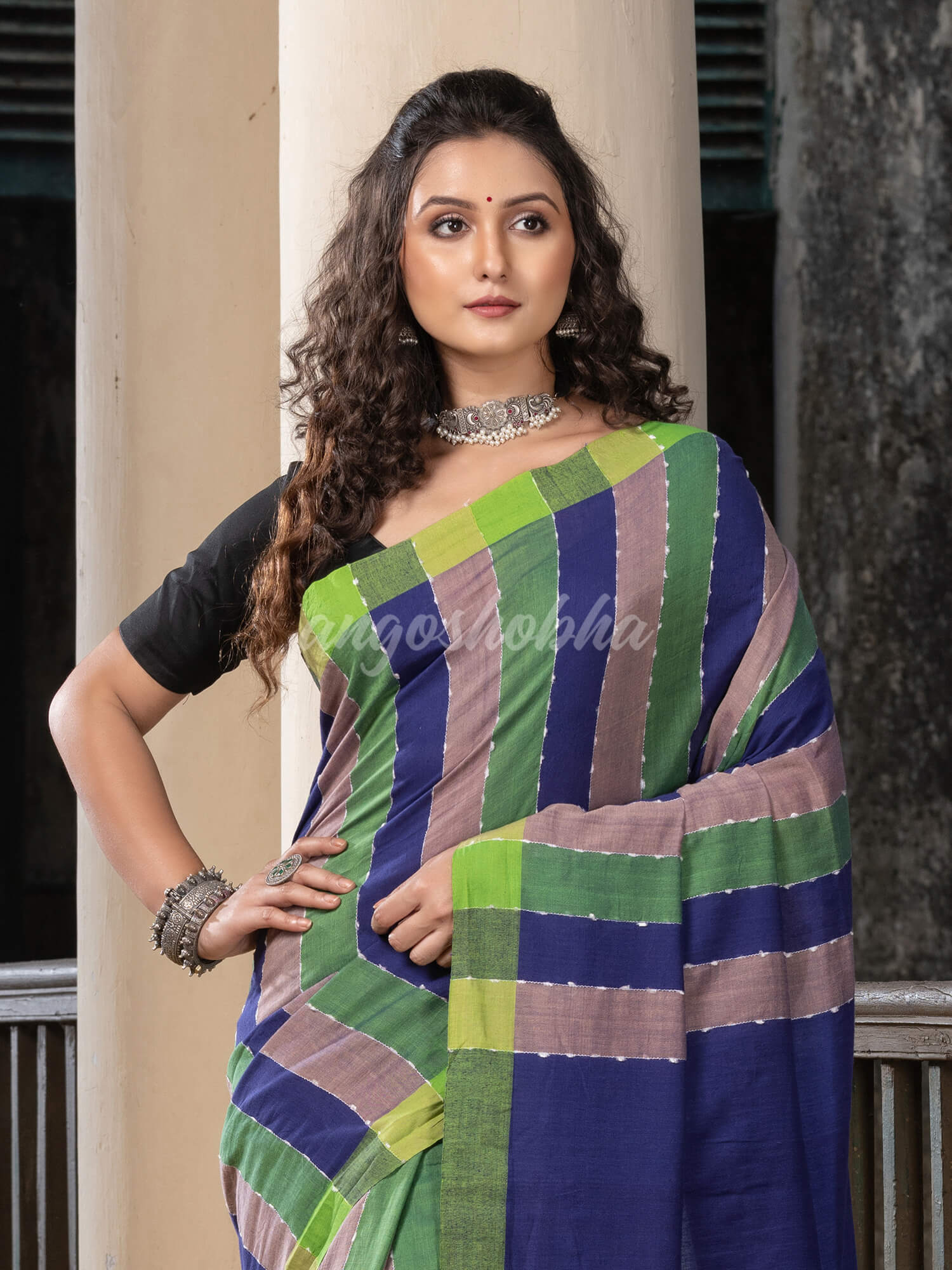 Multi Colour Stripe Handloom Cotton Saree