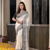 White Cotton All Body Buti Black Jacquard Border With Pallu Handloom Saree