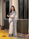 White Cotton All Body Buti Black Jacquard Border With Pallu Handloom Saree
