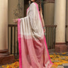 Beige Cotton Solid Body With Pink Pallu Handloom Saree