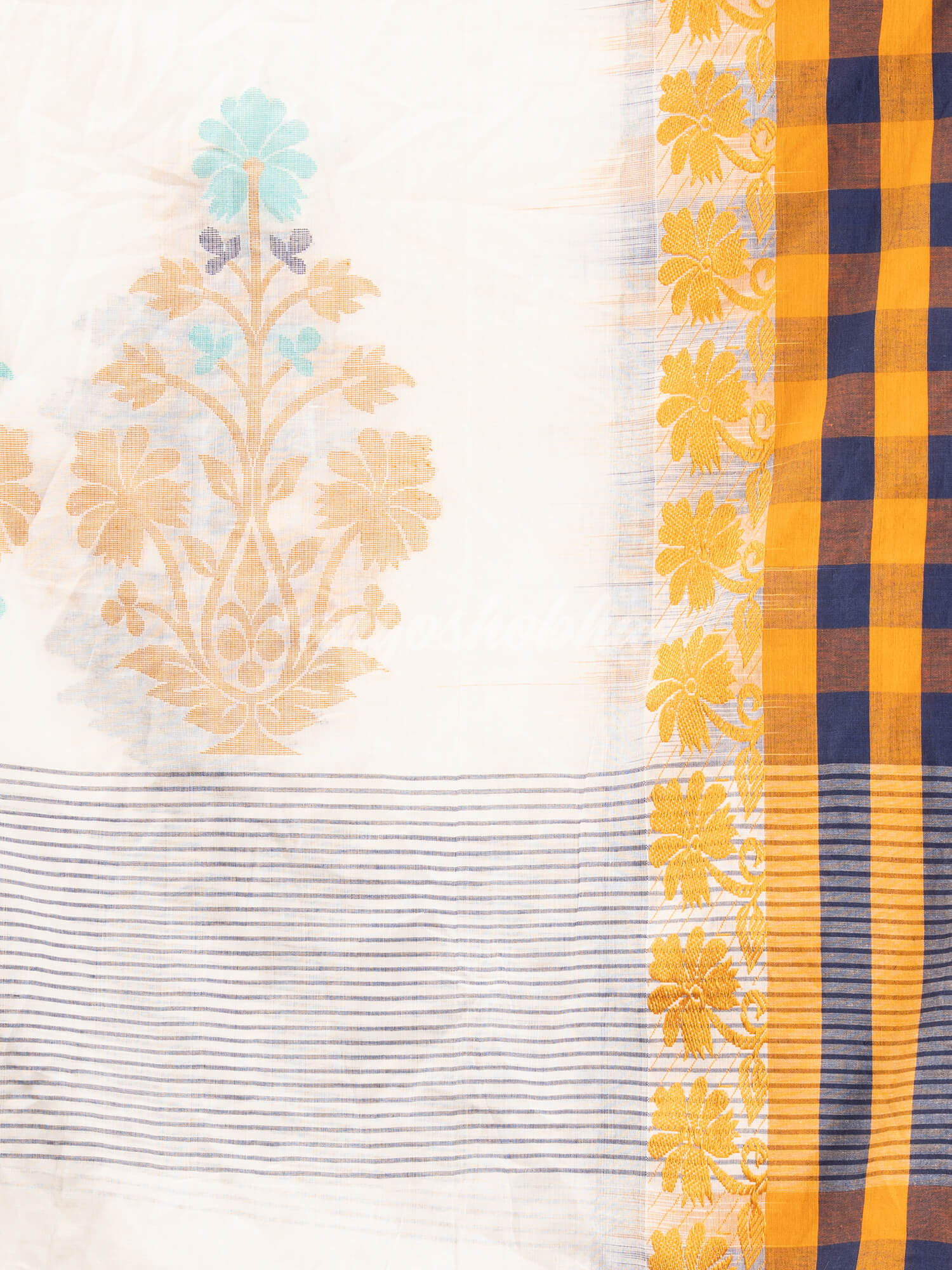 White Cotton All Body Buti With Pallu Multi Colour Border Jamdani Saree