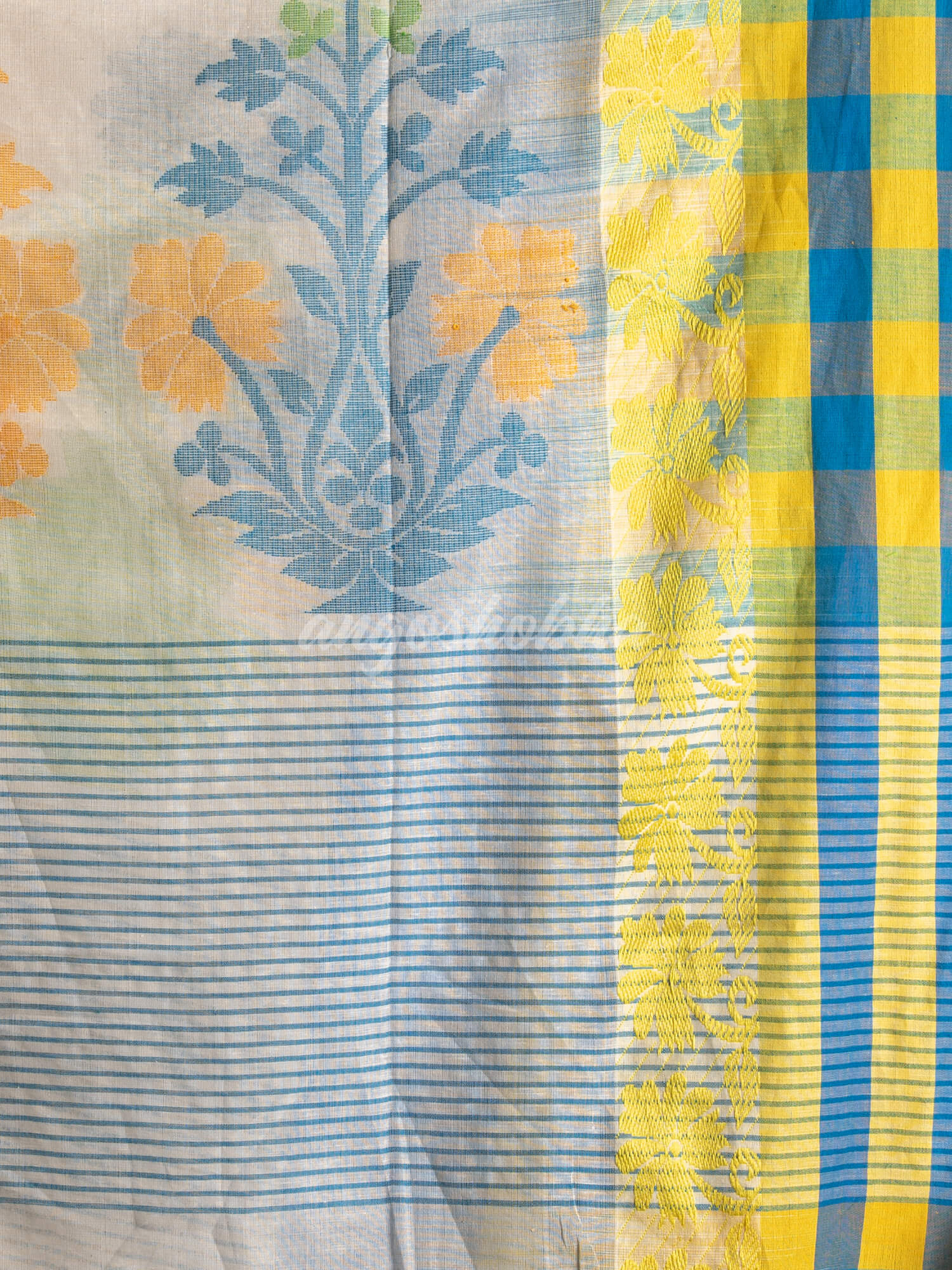 White Cotton All Body Buti With Pallu Multi Colour Border Jamdani Saree