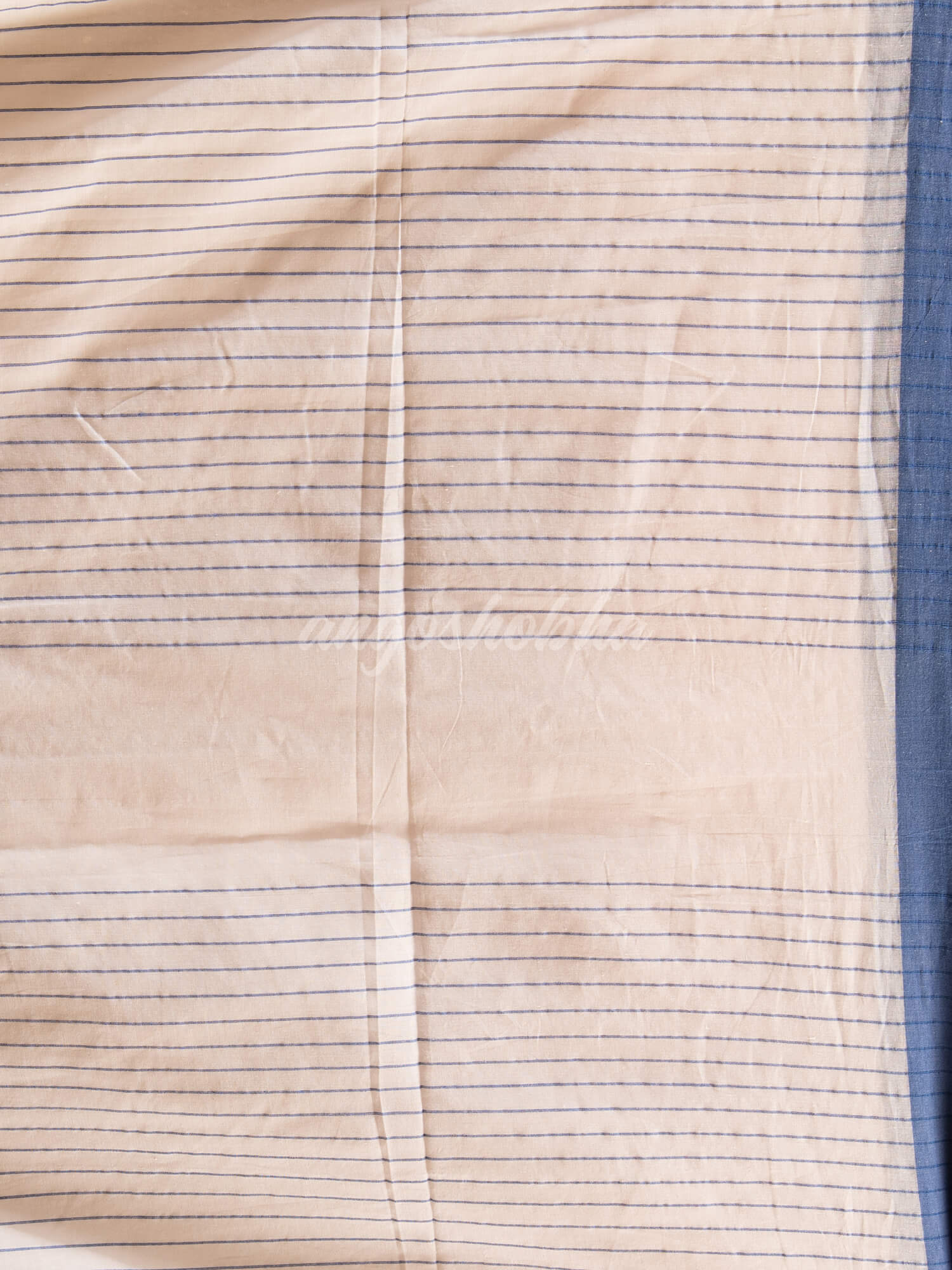 White Cotton Solid Body With Stripe Pallu Handloom Saree