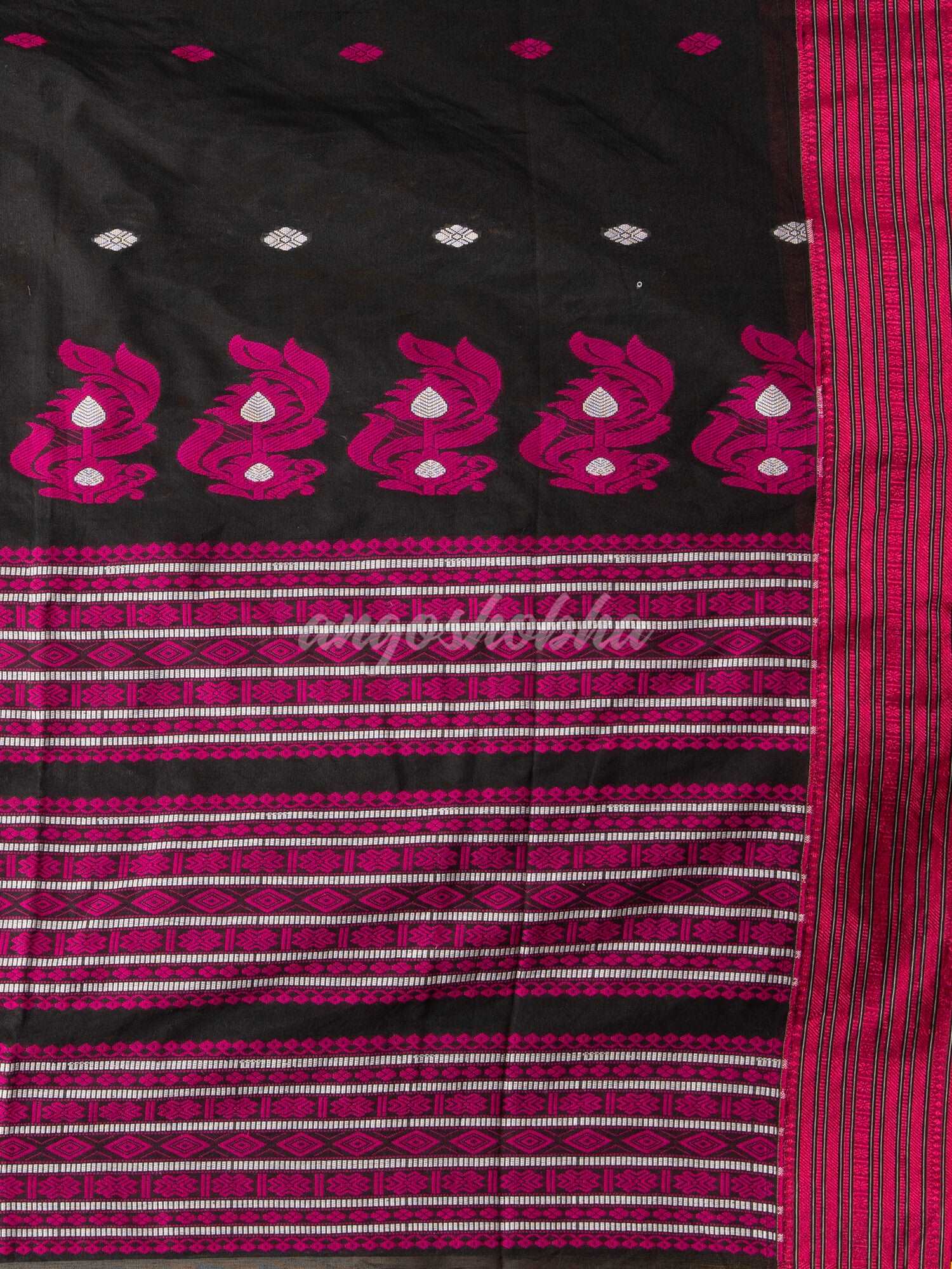 Black Cotton All Body Buti With Mahapar Border Jamdani Saree