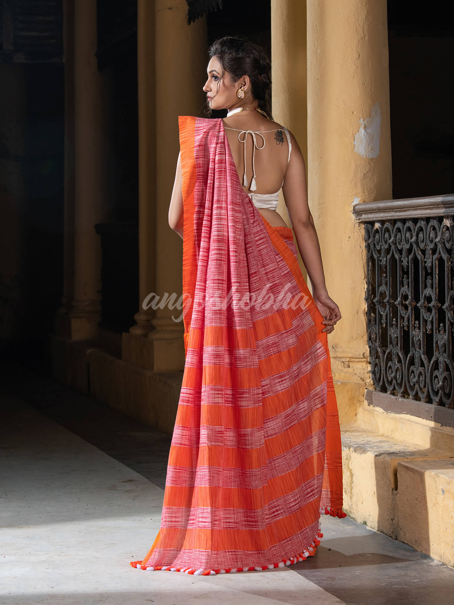 Red Cotton Tai Dye Handloom Saree