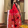 Red Cotton Temple Border Design Pallu Handwoven Saree