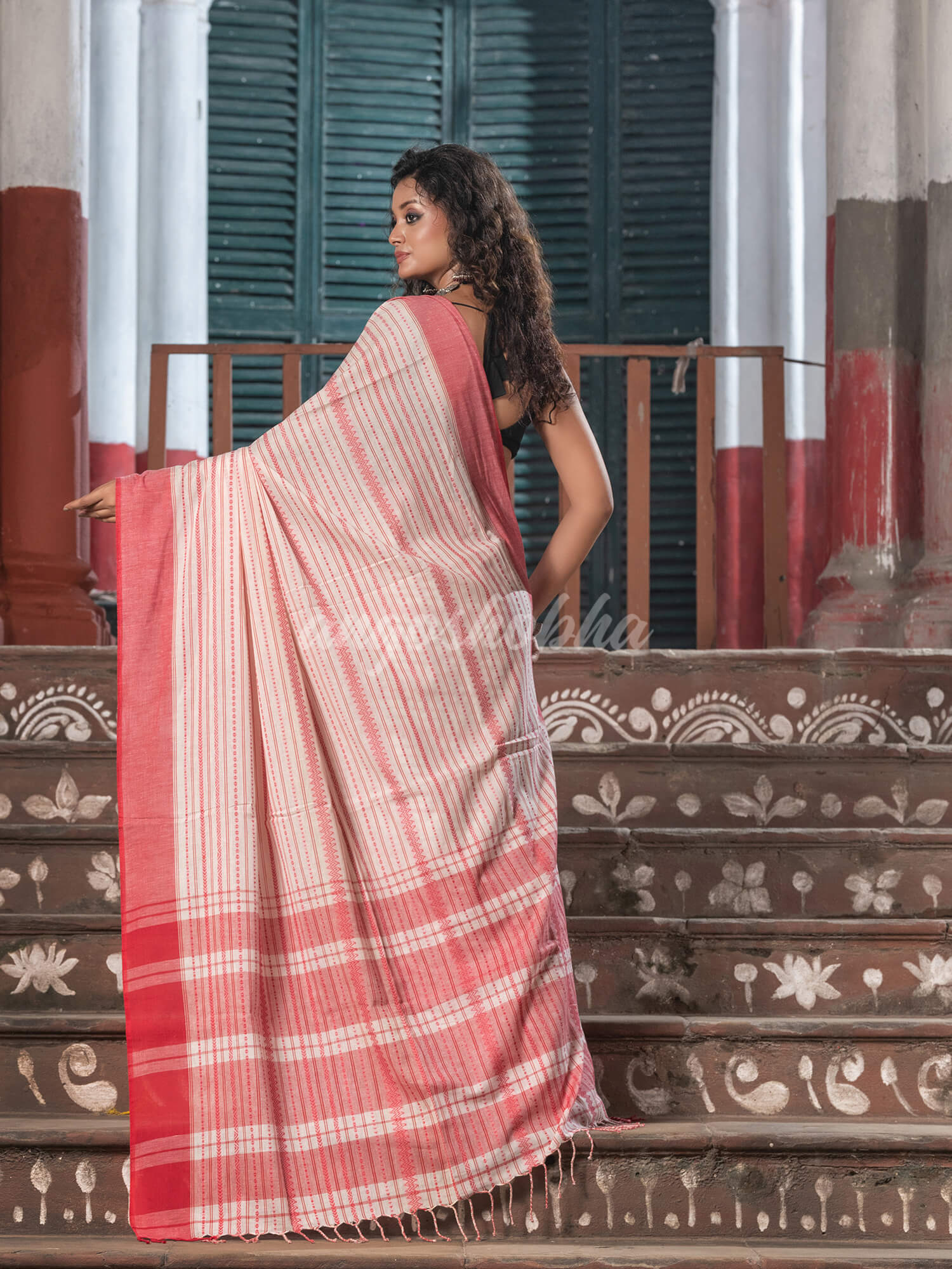 Off White Cotton All Body Stripe Handloom Saree