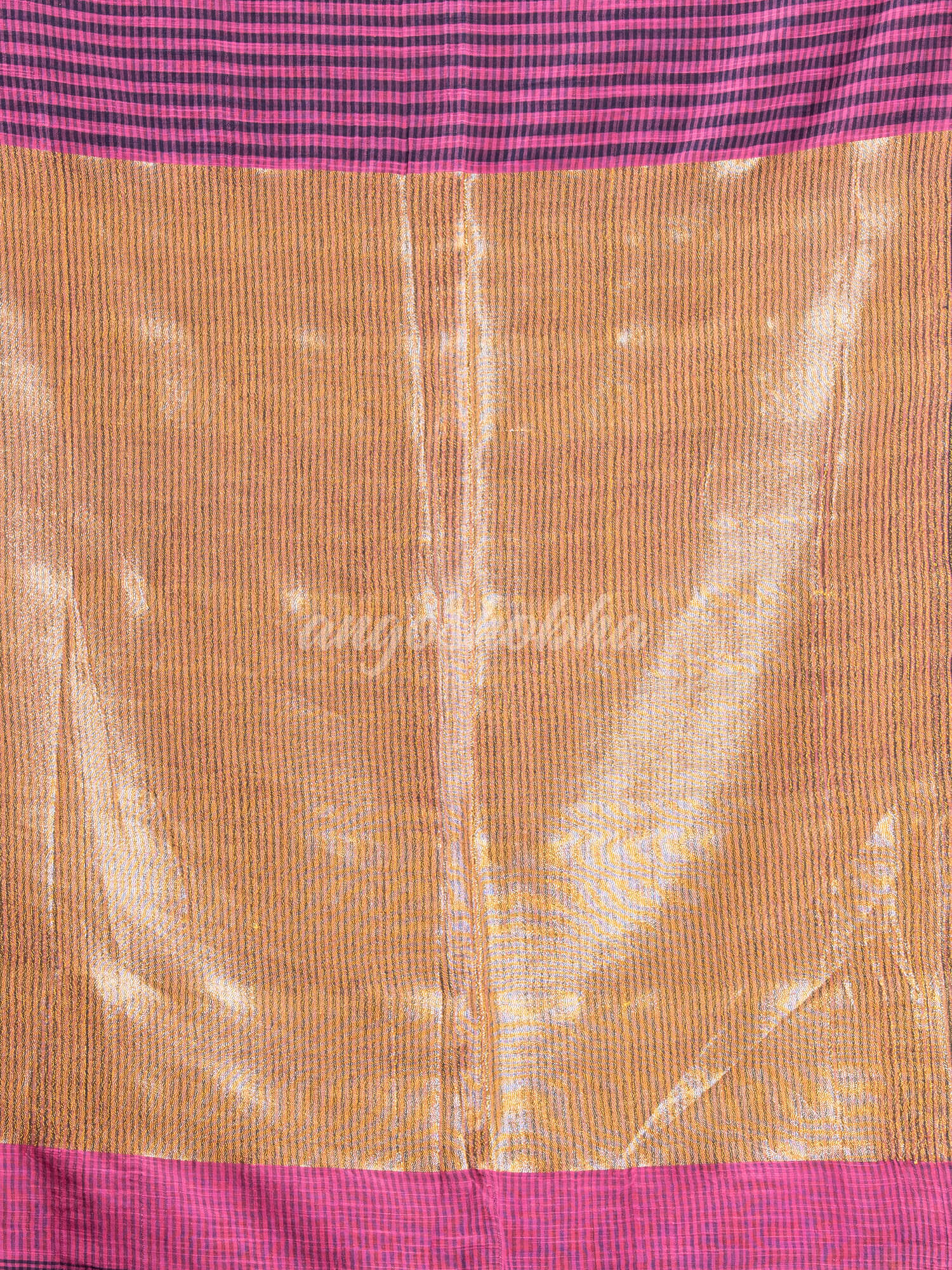 Pink Cotton All Body Stripe With Golden Zari Pallu Handloom Saree