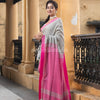 Grey Cotton Solid Body With Pink Pallu Handloom Saree