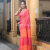 Pink Cotton Solid Body Handloom Saree