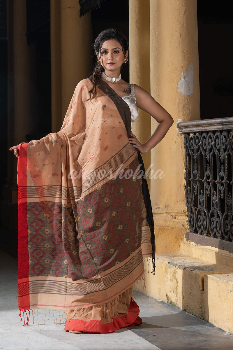Muga Cotton All Body Buti With Ganga Yamuna Border Jamdani Saree