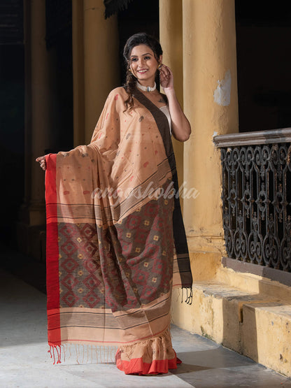 Muga Cotton All Body Buti With Ganga Yamuna Border Jamdani Saree