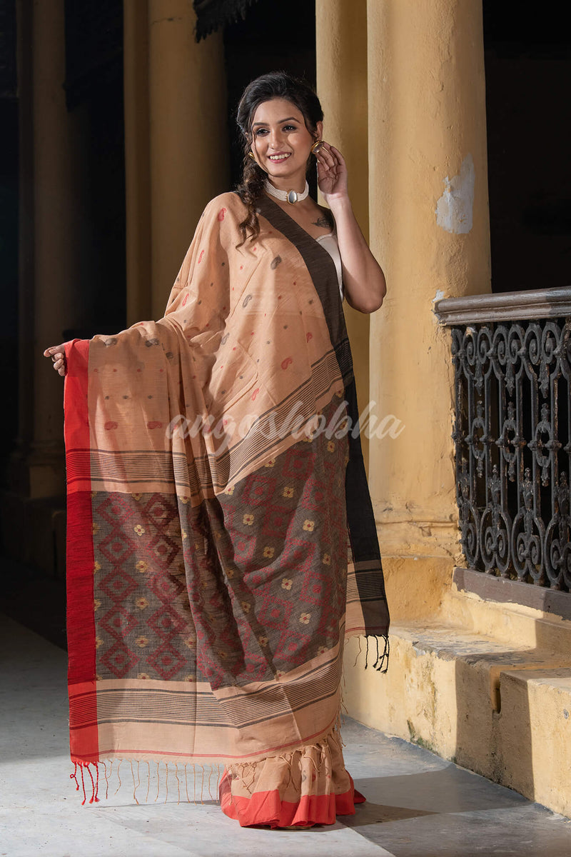 Muga Cotton All Body Buti With Ganga Yamuna Border Jamdani Saree