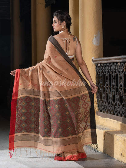 Muga Cotton All Body Buti With Ganga Yamuna Border Jamdani Saree