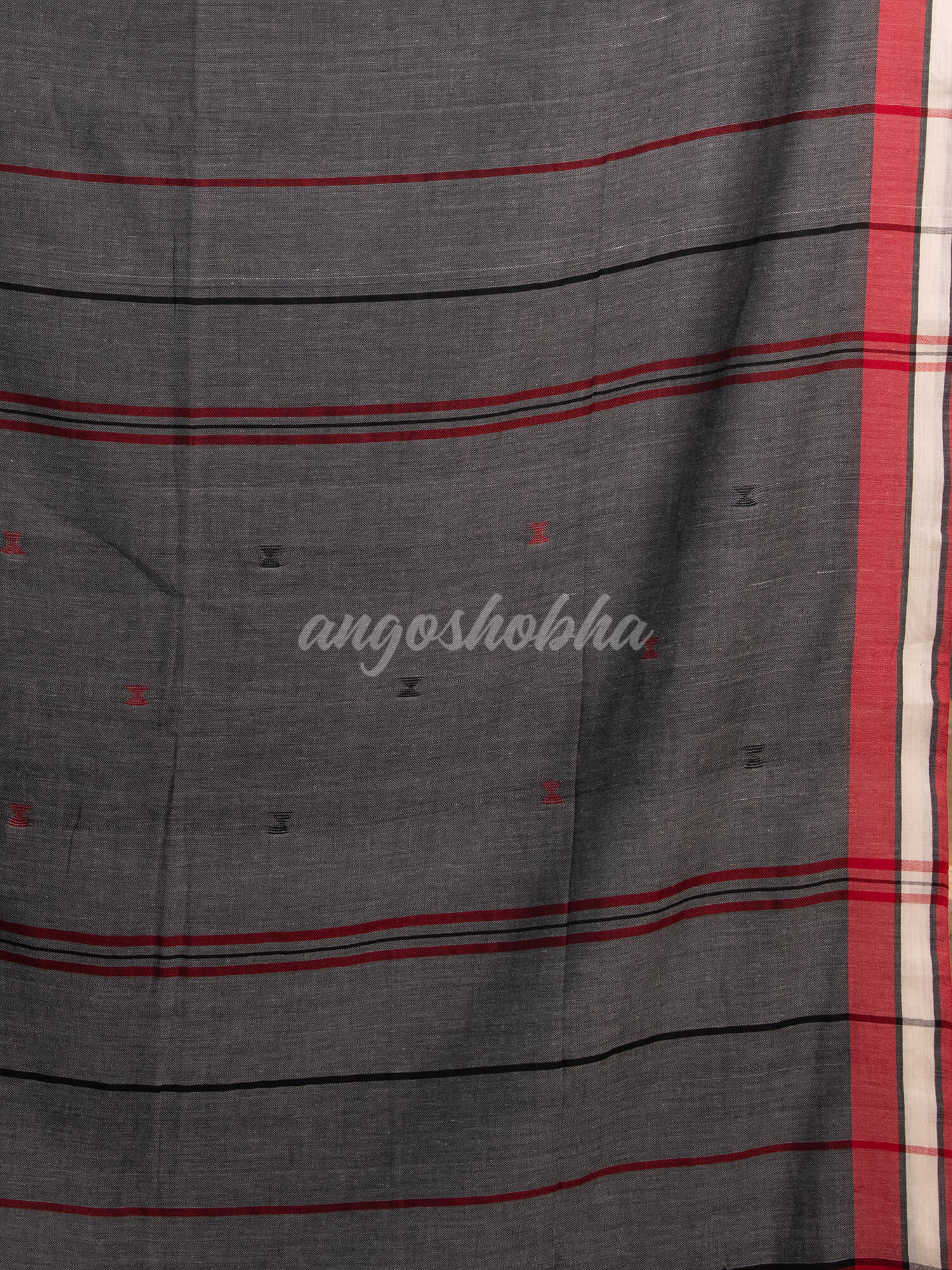 Dark Grey Cotton All Body Buti Handloom Saree