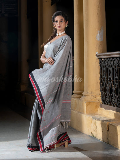 Grey Cotton All Body Buti Handloom Saree