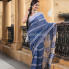 Blue Cotton All Body Jacquard Stripe Handloom Saree