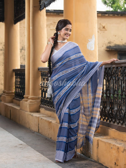 Blue Cotton All Body Jacquard Stripe Handloom Saree