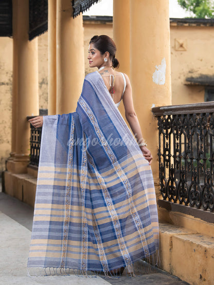 Blue Cotton All Body Jacquard Stripe Handloom Saree