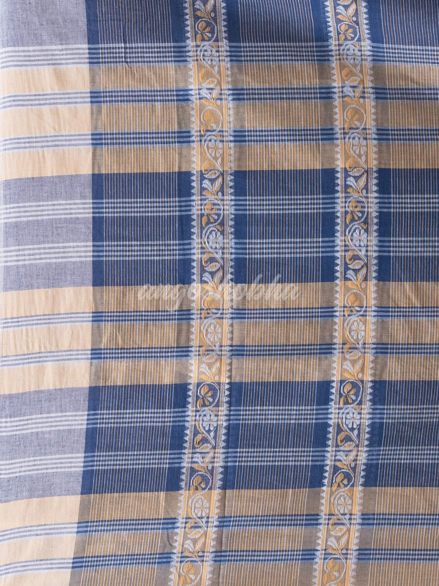 Blue Cotton All Body Jacquard Stripe Handloom Saree