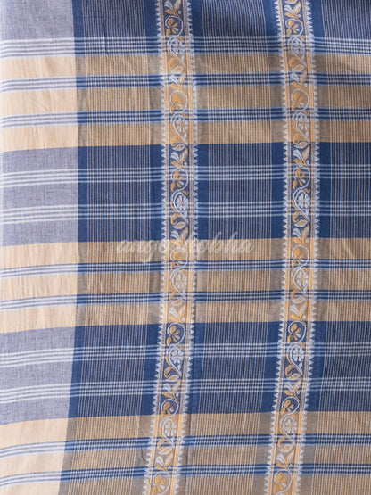 Blue Cotton All Body Jacquard Stripe Handloom Saree