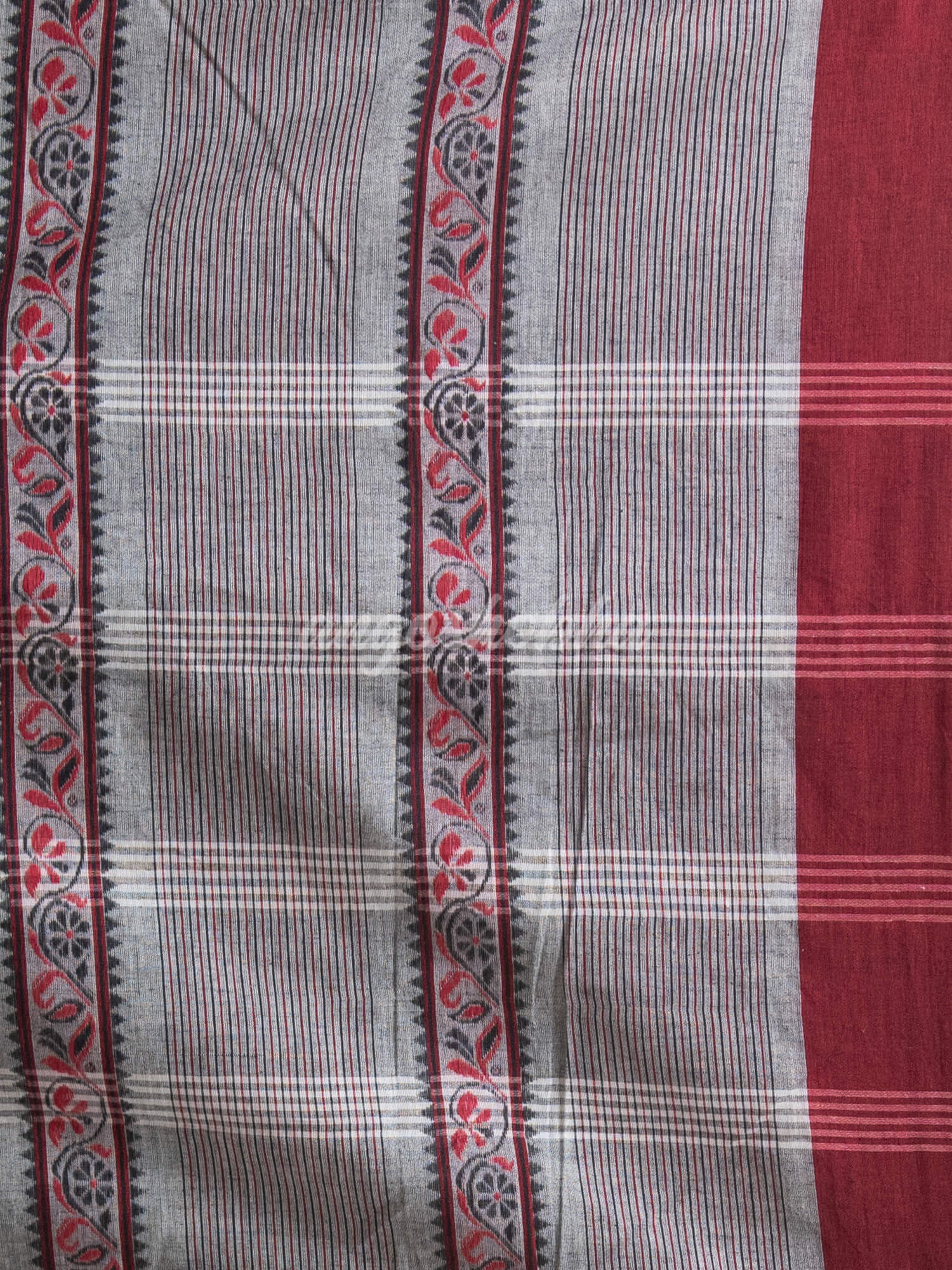 Grey Cotton All Body Jacquard Stripe Ganga Yamuna Border Handloom Saree
