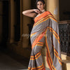 Beige Cotton All Body Jacquard Multi Colour Stripe Handloom Saree