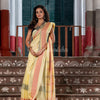 Light Lvory Cotton Solid Body Jacquard Border With Pallu Stripe Handloom Saree