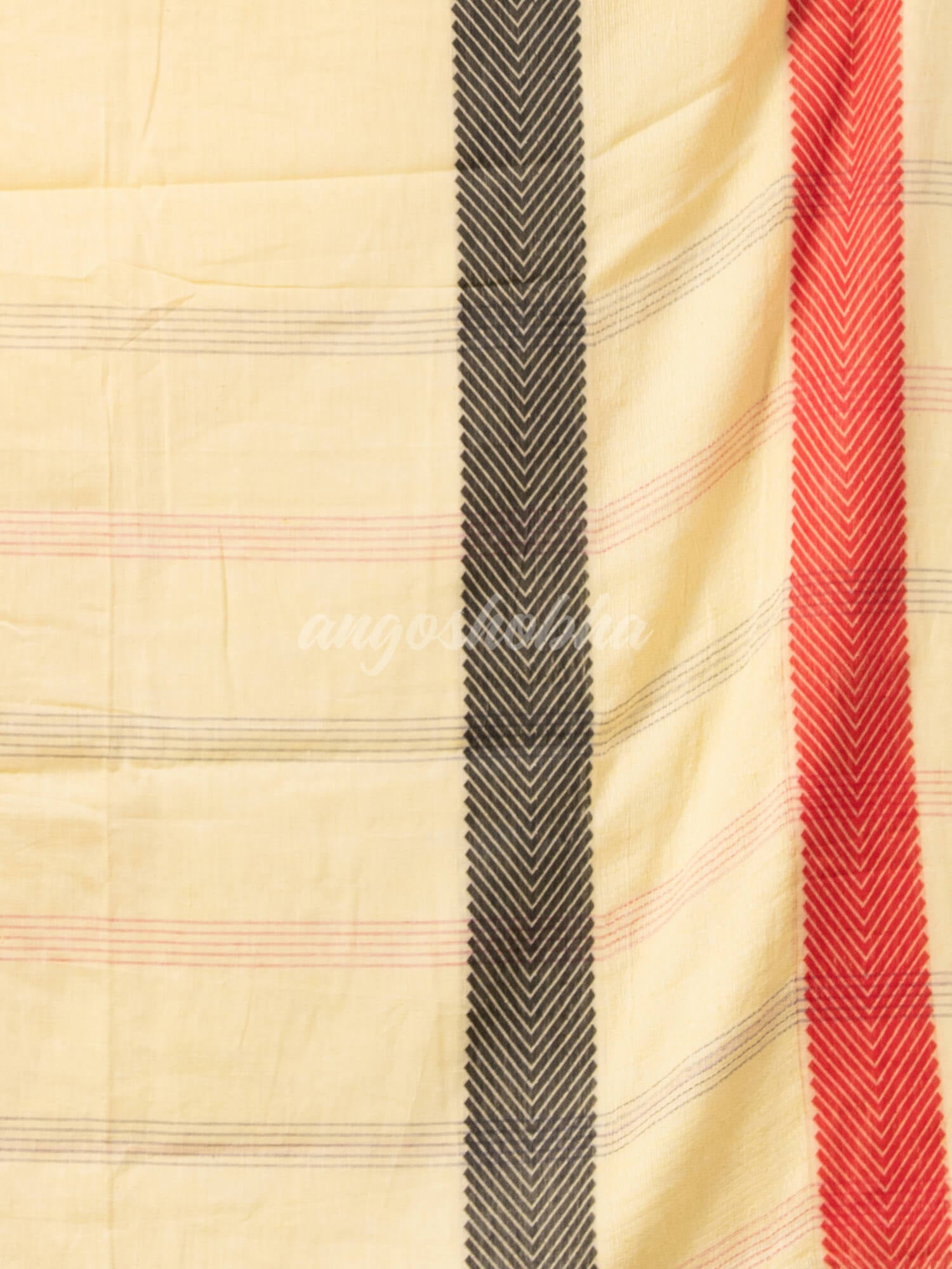 Light Lvory Cotton Solid Body Jacquard Border With Pallu Stripe Handloom Saree